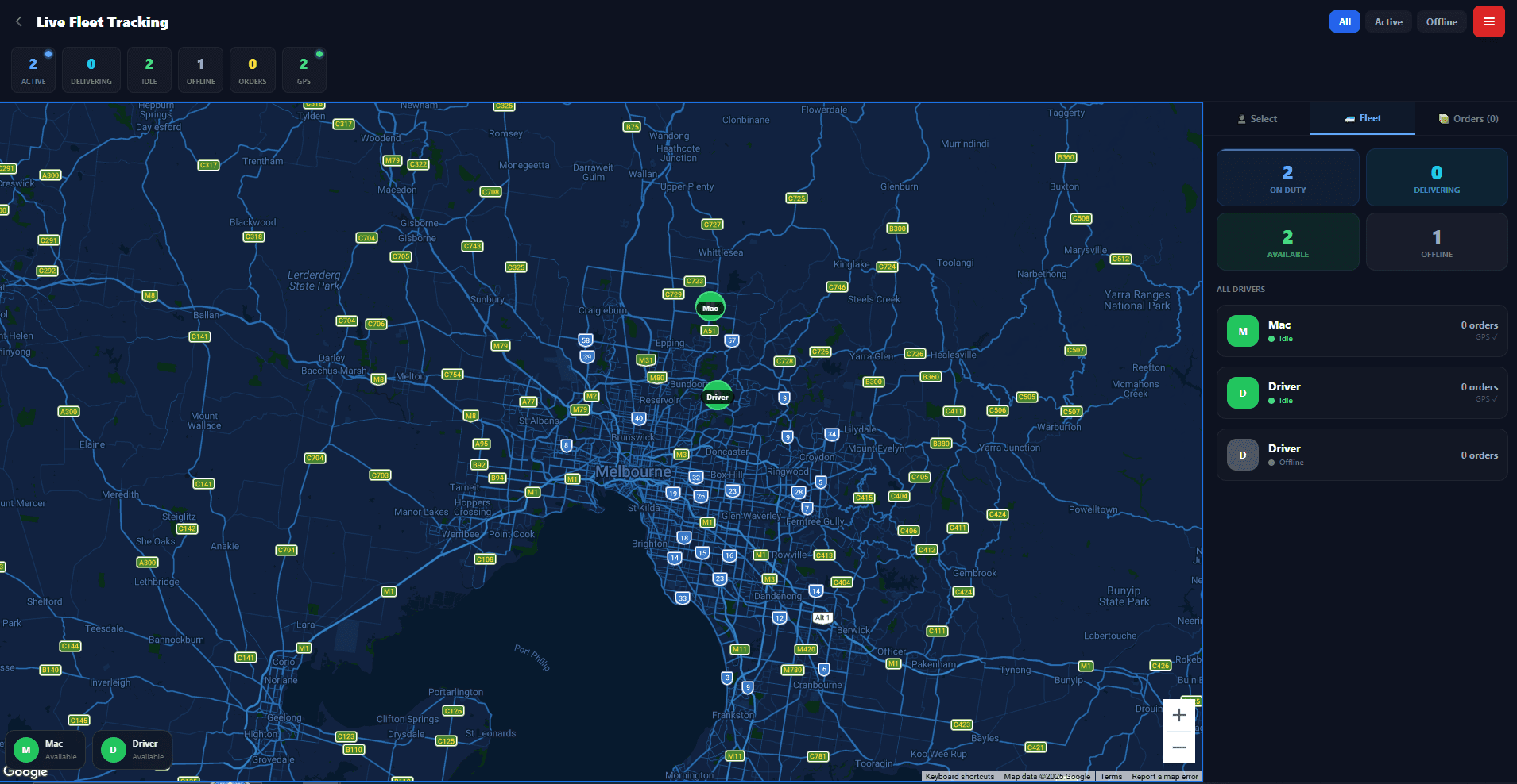 Veleria live fleet tracking dashboard